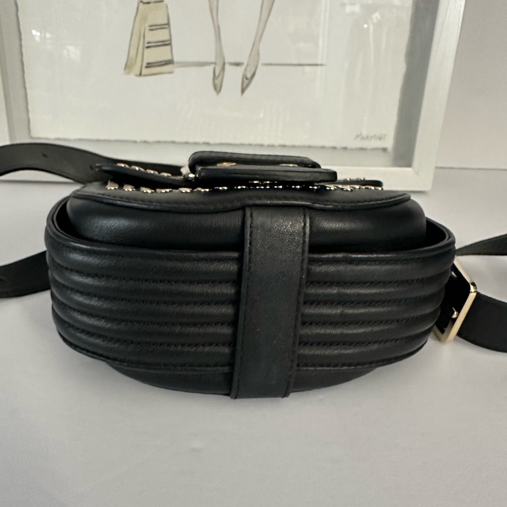 FURLA Studded Black Leather Mini Crossbody Bag Made In Italy Gold Tone Studs - Picture 10 of 17